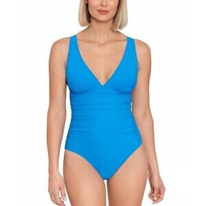 NEW SWIM SOLUTIONS mio plunge one piece swimsuit in copen blue